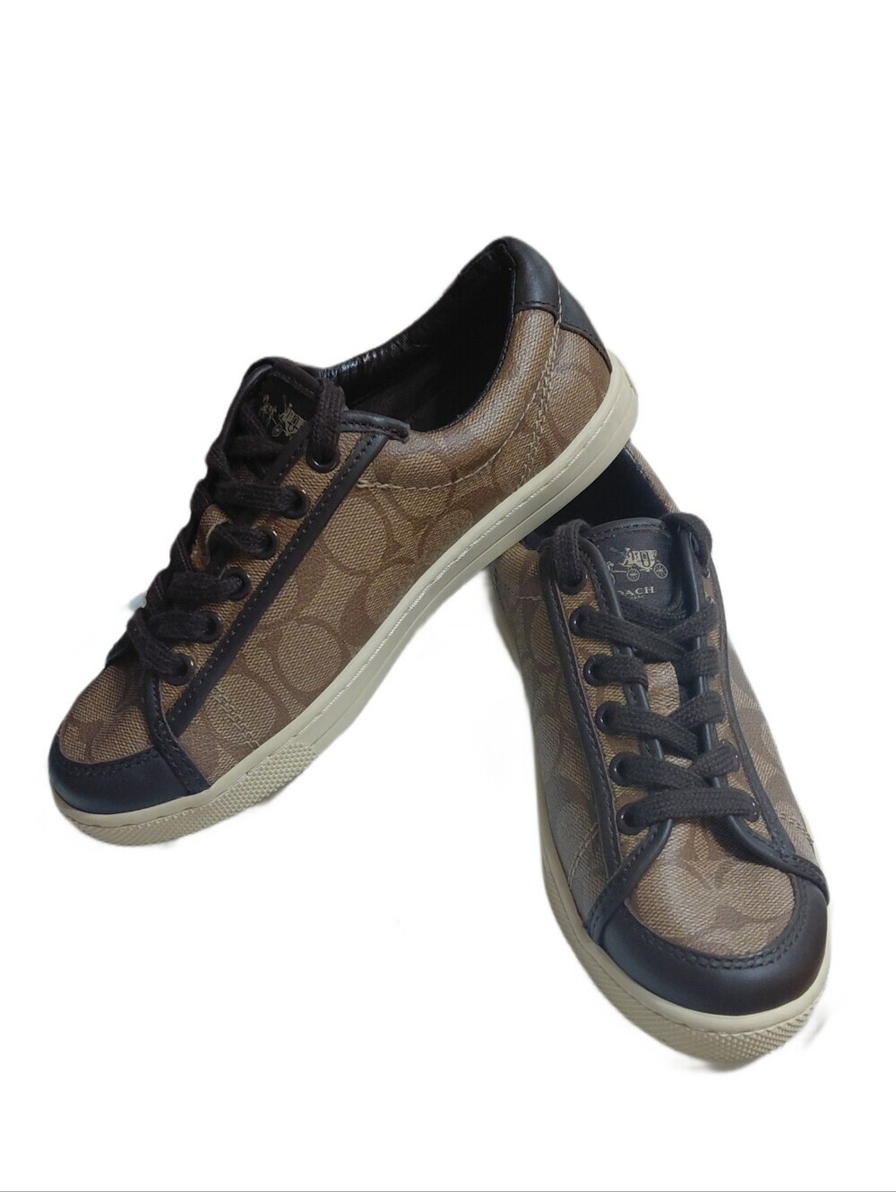 Coach Women's Khaki And Brown Signature Canvas Low-Top Sneakers Size 5